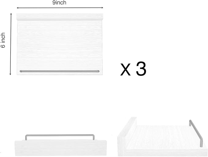 RYOFOBETTO Small Floating Shelf, 6X9 Inches Farmhouse Wall Shelves for Living Room, Bedroom, Picture Frames, Plants, Kitchen, Set of 3 (White and Grey)