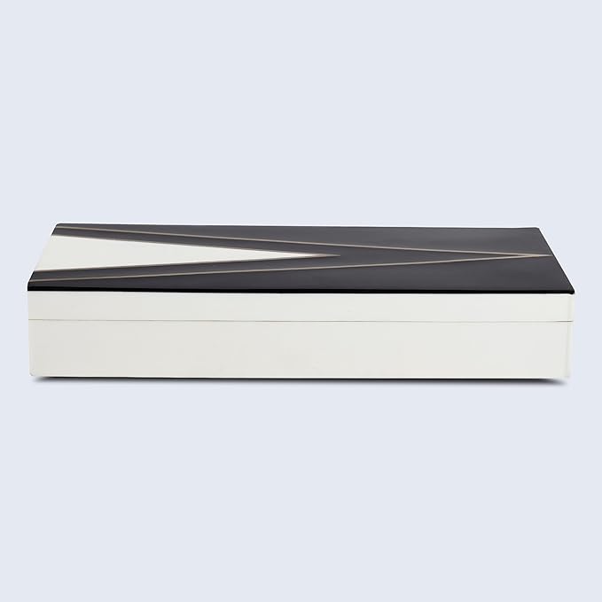 Handicrafts Home Black and White Decorative Storage Box with Lid–Large Coffee Table Storage Box, Handmade Resin Inlay Wooden Box, Remote Control Organizer, Keepsake Box, Home Decor Storage Box-12x6x2