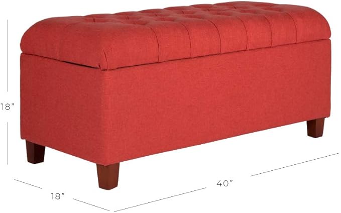Homepop Home Decor | Tufted Ainsley Button Storage Ottoman Bench with Hinged Lid | Ottoman Bench with Storage for Living Room & Bedroom, Cranberry