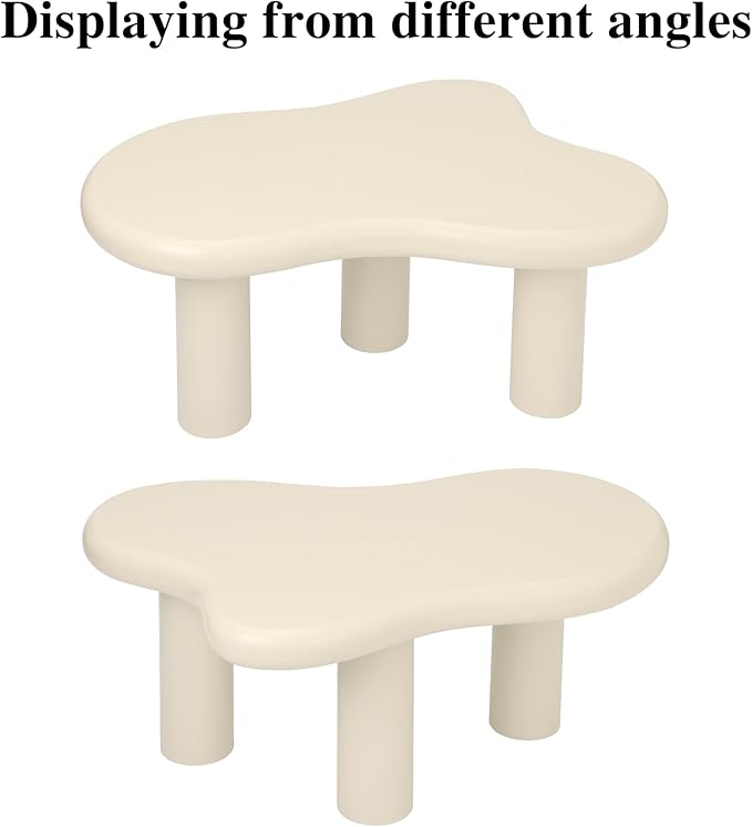 34"(L) Cloud Coffee Table, Modern Wood Coffee Table for Living Room, Accent Center Tables with 3 Legs, Small Tea Tables for Balcony, Patio, Bedroom, Cream White