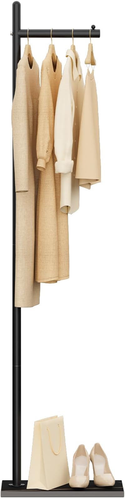 Yawinhe Metal Coat Stand, Coat Rack with Rock Base, L Shaped Freestanding Hall Tree, Clothes Hanger Stand Suitable for Bedroom, Hallway, Entrance,68.5 Inches High,Black