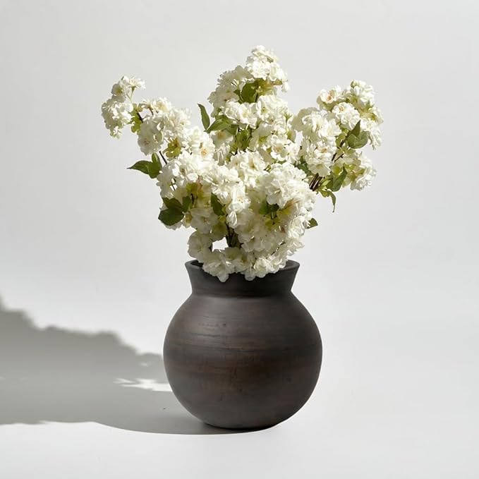 LB2 Brown Ceramic Large Vase, 13" Tall Zen Style vase, Terra Cotta Pitcher, Distressed Farmhouse Decor, Pottery Decorative Flower for Home Decor