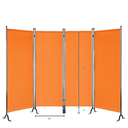 Proman Products - Galaxy 4 Panel Section Privacy Folding Screen Divider, Water Repellent Fabric Room Divider with Black Powder Coated Metal Frame for Indoors or Outdoors (Orange)