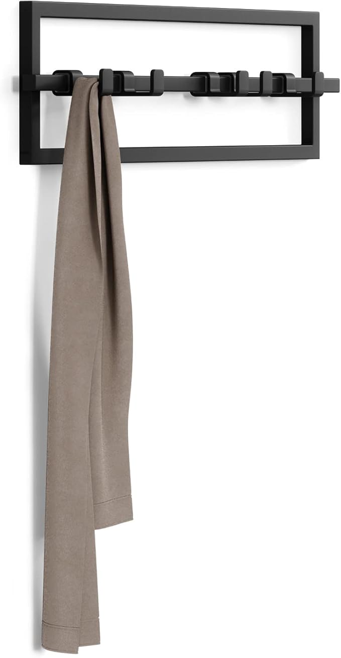 Umbra Cubiko Wall Mounted Modern, Sleek, Space-Saving Hanger with Retractable Hooks to Hang Coats, Scarves, Purses and More, 5, White