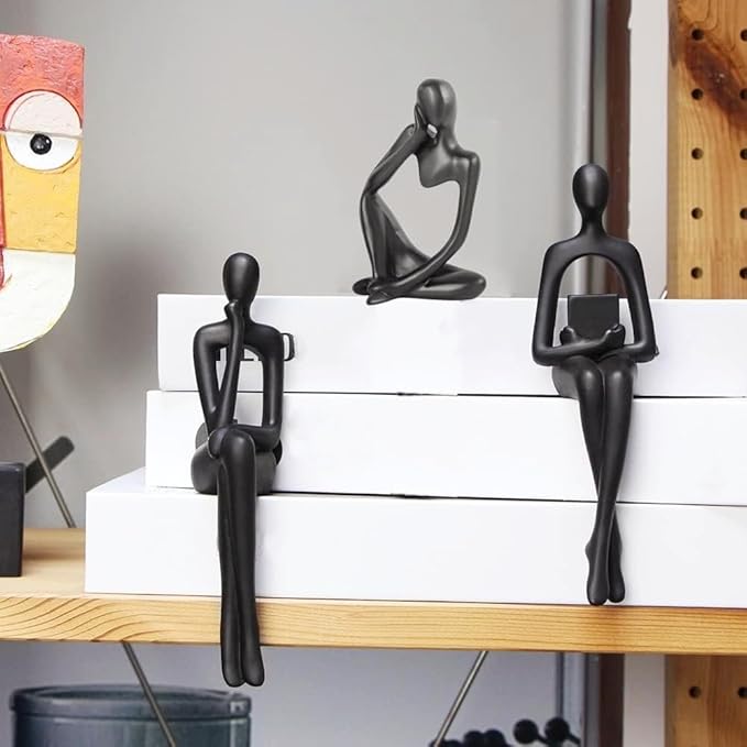 Prettidecor Home Decor Thinker Statue Accents, Set of 3 Thinker Sculptures Office Decor Modern Abstract Resin Decoration on Shelf Table Desk for Living Room Office Bedroom (Small Black)