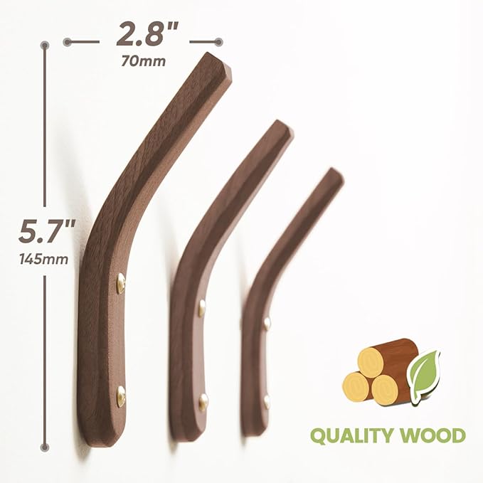 COCOYA 4Pack Wood Hooks Wall Mounted, Minimalist Easy Install Natural Real Walnut Cute Mid Century Modern Simple Rustic Boho Home Foyer Entryway Decor, for Hanging Hat Cap Bag Coat Towel Clothes