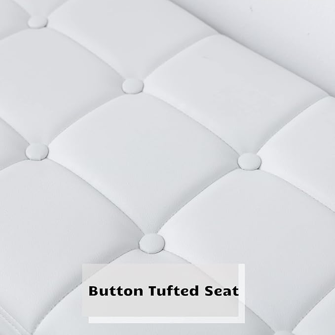 HEAH-YO Modern Button Tufted Bench, PU Faux Leather Ottoman Dining Bench, Stylish Footstool for Entryway Bedroom Kitchen Dining Table, White