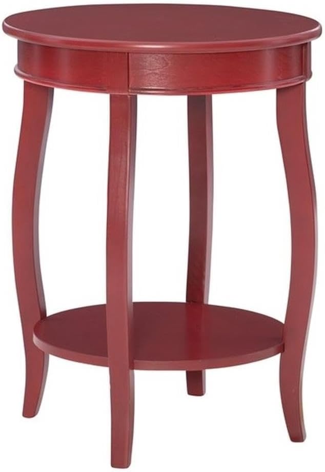 BOWERY HILL Round Wood End Table with Shelf, Red Finish, 18.5" w x 18.5" d x 24" h, MDF and Pine Wood, Durable Accent Table with Cabriole Tapered Legs for Living Room or Bedroom