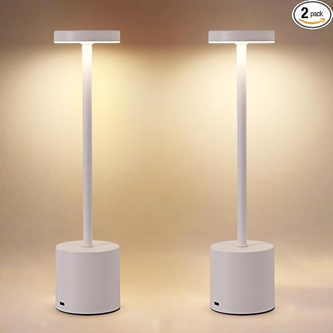 Cordless Table Lamp Set of 2, 5000mAh Rechargeable Battery Powered LED Table Light, Portable Touch Dimming Outdoor Table Lamps,3 Color Light for Restaurant,Patio,Bedroom,Camping,Cofee (White)
