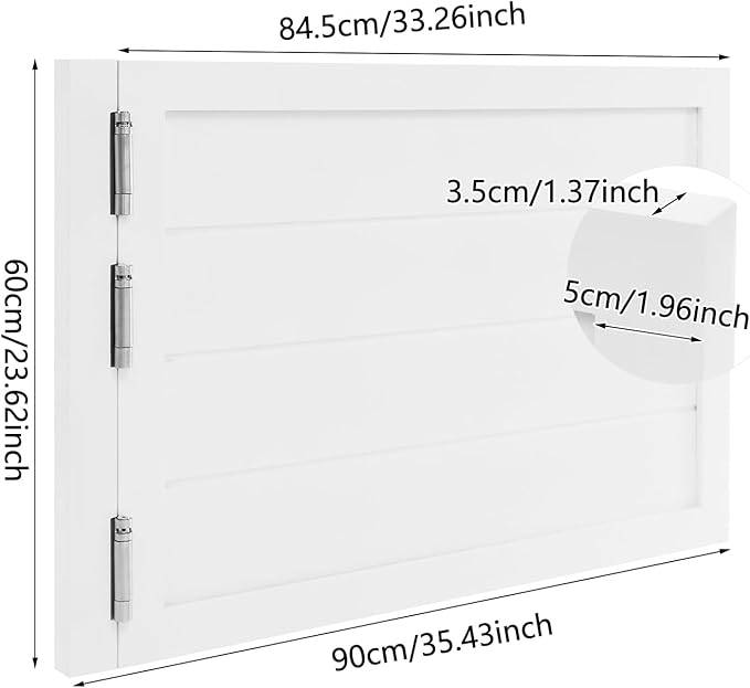 Room Divider Door White | Black Space Saving Sliding Partition Door for Doorways | Farmhouse Style Half Door w/Pull Rope | No-Drill Interior Door for Home Office & Studio (White, 35.4x23.6in)