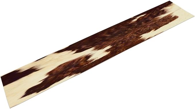 Cow Skin Print Table Runner, Rustic Farmhouse Cottage Animal Fur Skin Western Style Brown Wild 3D Cowhide Print Dinner Runner Table Decoration for Home Kitchen Dining 13x70 Inch