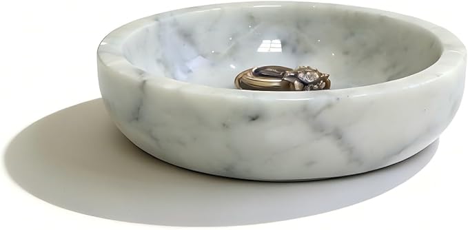 Small Decorative White Marble Bowl, 5.9 inches,Natural Stone Round Bowl for Home Decor, Fruit, Nuts, Jewelry tray,Coffee Tables Centerpiece, Soap Serving (White-small)