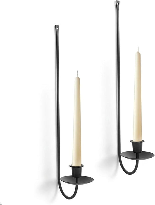 Wall Candle Holder Set of 2, Stylish Black Metal Wall Mount Candle Sconces, Modern Wall Decoration for Living Room, Farmhouse, Fireplace, and Christmas Decor
