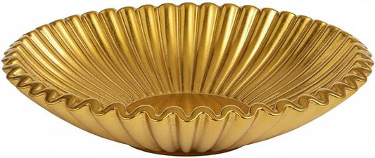 Gold Decorative Bowl - Stylish Resin Bowl - Key and Purse bowls for Entryway Table - Modern Accent Decor for Home - Ruffle Coffee Table Centerpiece (Gold, 10 inch)
