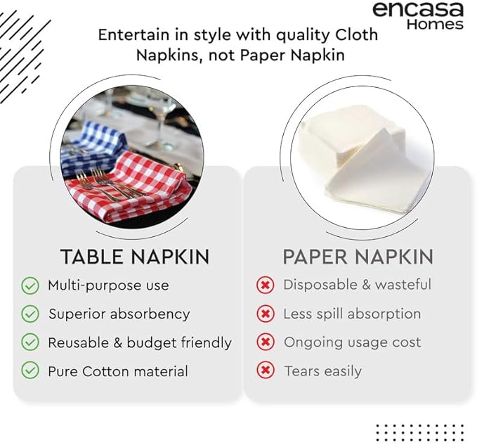 Encasa XO Cotton Cloth Napkins Set of 12, 17"x17" | Washable & Reusable Dinner Napkins Buffalo Beige Checks Table Napkins for Farmhouse, Wedding, Holiday, Party & Everyday Dining