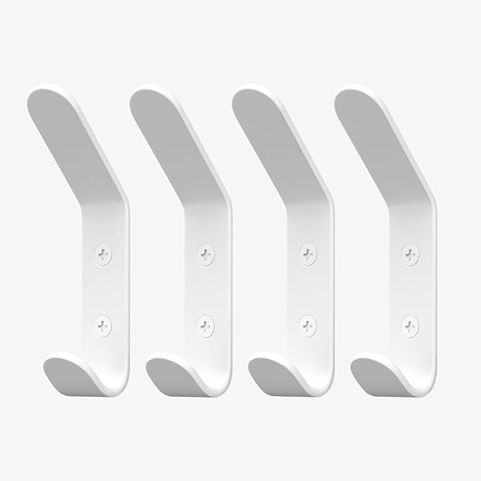 Homeforia Wall Coat Hook Rack - Set of 4 - White Metal Hooks for Hanging Coats - Hat Hooks - Hat Hangers for Wall