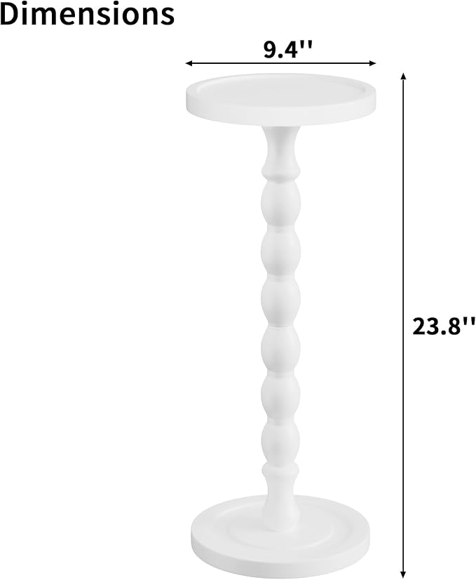 Solid Wood Drink Table, Rubber Wood‌ Small Round Side Table for Small Spaces, Martini Tables, Pedestal End Tables for Living Room, Bedroom, Corners, and Office (White, 9.4 inch)