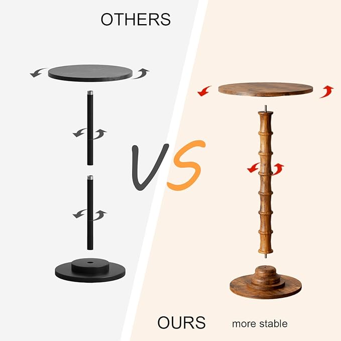 Leomonio Round Side Table, Modern Drink Table for Small Spaces, Small End Table with Solid Wood Leg for Living Room, Bedroom, Corners, and Office (Rustic Brown)