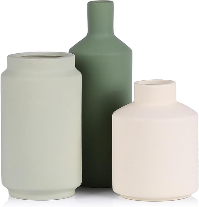 Ceramic Vase Set of 3 - Modern Neutral Vases Home Decor, Minimalism Decorative Vases, Boho Decor Small Flower Vase for Shelf, Dining Table Entryway Mantel Centerpiece Bookshelf Living Room Bathroom