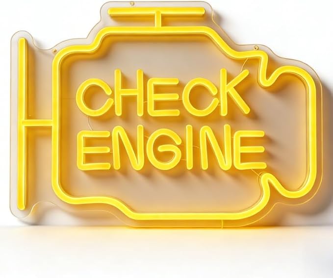 Check Engine Light Neon Sign for Man Cave & Garage, Large Size LED Wall Art, USB Powered, Funny Gift for Dad, Car Guys on Birthday & Father‘s Day - 15.7x11.8in Yellow Sign