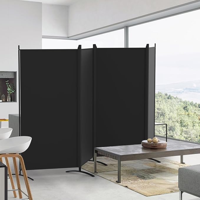 Kokorona 4 Panel Room Divider, 6FT Tall Folding Privacy Screen Wall Dividers, Portable Privacy Screen Freestanding Room Divider for Room Separation, Included - Cover Strips, Black, 136''W x 71''H