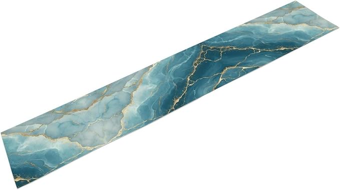 Blue Marble Table Runner, Blue Grey Stone Abstract Textured Modern Decoration Table Runner for Kitchen Dining Home Party Decor, 13x60 Inch