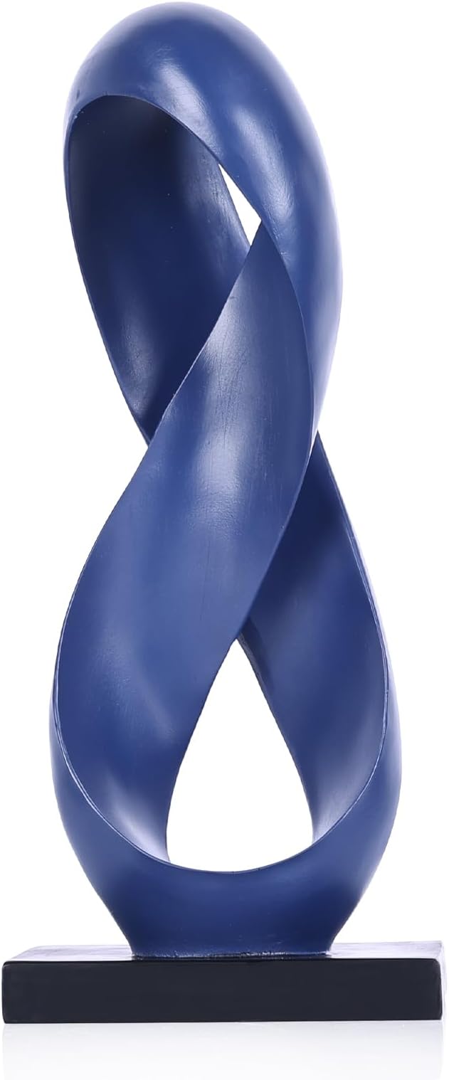 Large Blue Knot Decor Statue 14.6in Tall, Resin Geometric Tabletop Sculpture for Coffee Table, Modern Decorative Object for Shelves Mantel, Contemporary Home Decor Accent, Decorative Knot