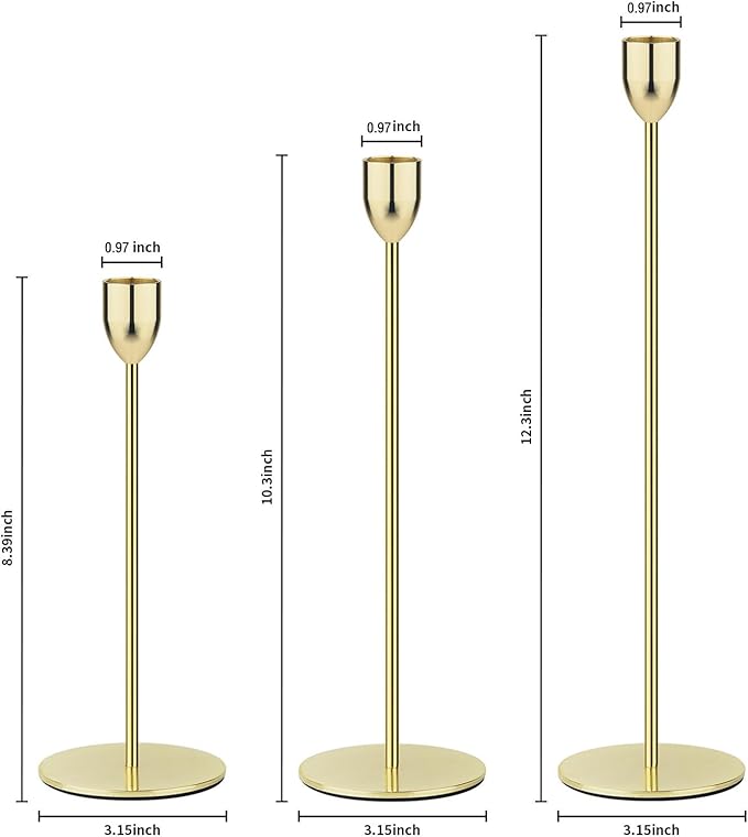 Ohtomber Gold Taper Candle Holder - 6PCS Candlestick Holders, Candlesticks Centerpiece Wedding Table Decor, Fit Pillar 3/4" Thick Tapered & Led Candles