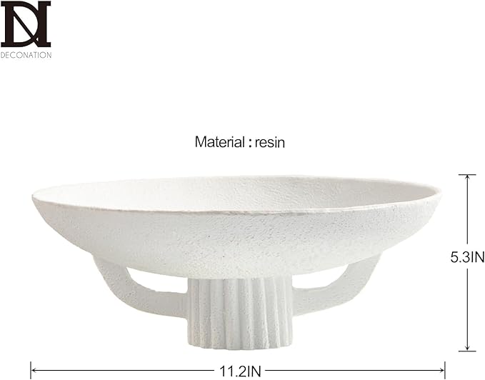 White Resin Decorative Bowl for Boho Modern Home Decor, 11.2" Large Elegant Pedestal Kitchen Fruit Bowl/Key Holder/Potpourri for Entryway Table, Coffee Table, Dining Room,Table Centerpiece Bowl