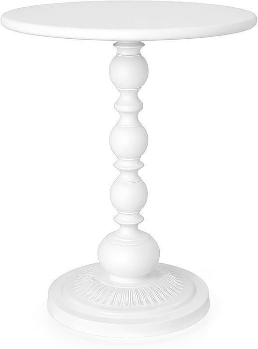Funecy Metal Small End Table,Vintage Matte Black Round Side Table Nightstand for Bedside or Sofa,Small Accent Pedestal Table for Living Room Corners Bedroom Patio and bar (Light White)
