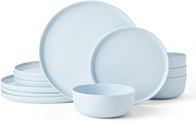 Mikasa Madison Misty Blue Bone China Dinnerware Set, 12-Piece Service for 4, Includes Dinner Plates, Salad Plates and Cereal Bowls, Dishwasher Safe