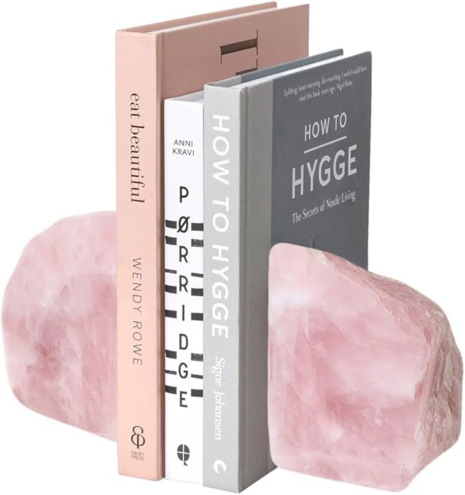 Natural Rose Quartz Bookends Decorative Crystal Book Ends Pink Stone Heavy Duty Gemstone Bookend 1 Pair 3-4 LBS