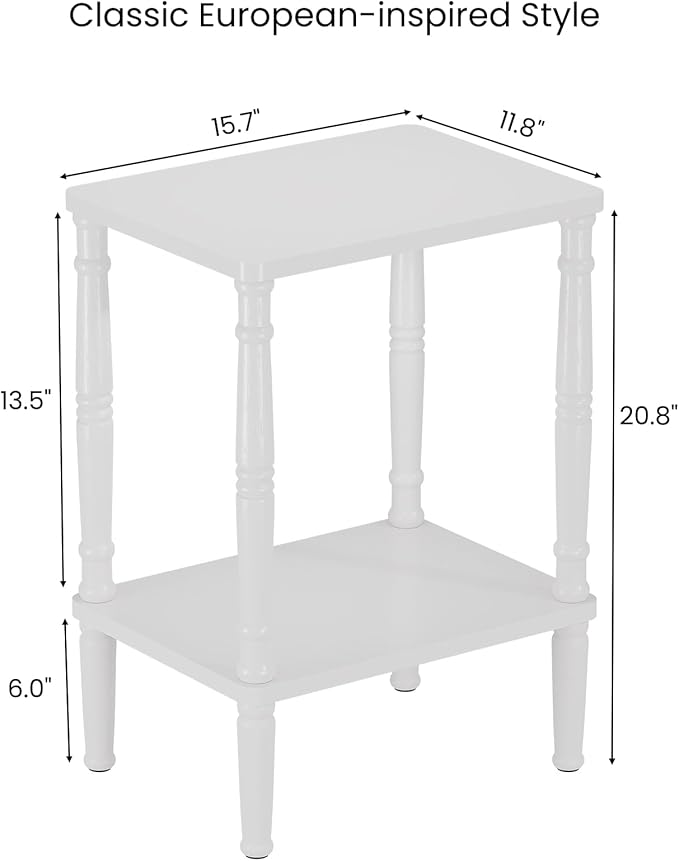 LUCKNOCK Small Side Table for Small Spaces, Vintage End Table, Narrow Couch Side Table with Storage, Skinny Nightstand Bedside Table for Bedroom, Living Room, Farmhouse, No-Tool Assembly. (White)