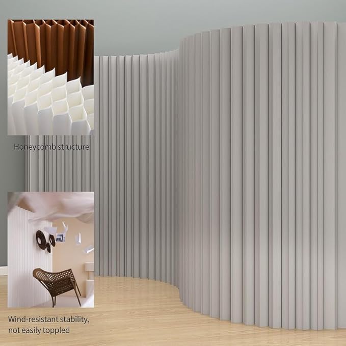Portable Paper Room Divider Wall, Enterprise Office Retractable Temporary Partition Wall, Indoor Folding Rooling Privacy Screen for Room Separation, Grey