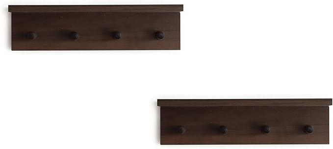 Entrance Coat Rack ，Coat Hooks, Wall-Mounted Wooden Hook Rack, Wall-Mounted Shelves are Very Suitable (Walnut Color Finish—A-2)