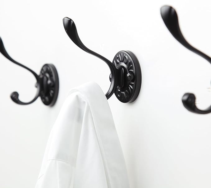 5pcs Black Coat Hooks Wall Mounted Coat Hooks Farmhouse Matte Black Wall Hooks with Screws Metal Matte Black Towel Hooks for Bathrooms Entryway Hooks for Hanging Coats, Keys, Hats, Scarves, Robe, Bags