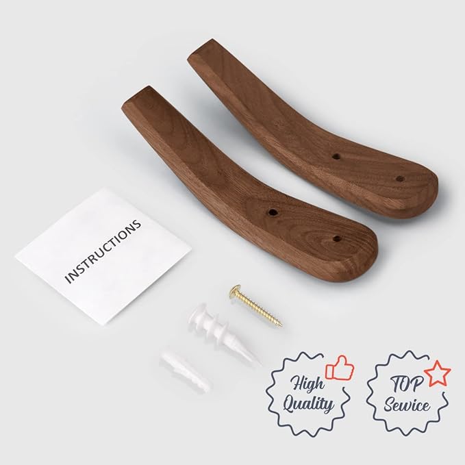 COCOYA 2Pack Wood Hooks Wall Mounted, Minimalist Easy Install Natural Real Walnut Cute Mid Century Modern Simple Rustic Boho Home Foyer Entryway Decor, for Hanging Hat Cap Bag Coat Towel Clothes
