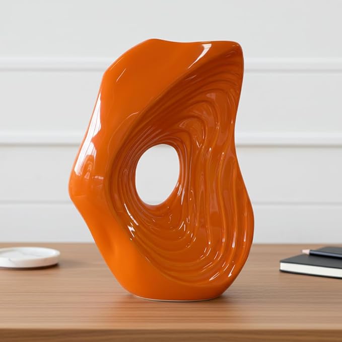 Sunddo Orange Ceramic Vase for Pampas Grass, 11 Inch Donut Modern Vase for Flowers, Nordic Art Decorative Vases for Home Decor, Entryway Table, Fireplace, Mantel, Console Decor