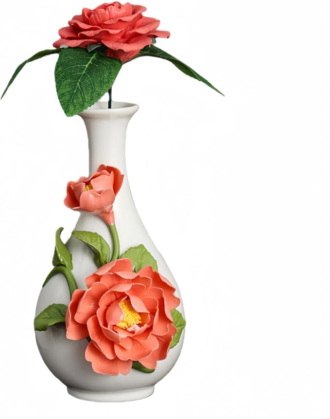 Ceramic Flower Vase Home Decor,Handmade Flowers Ceramic Aesthetic Flower for Home,Living Room,Dining Table,Farmhouse,Office Decor,Bedroom,Table and Kitchen Shelf (Orange, Style B)