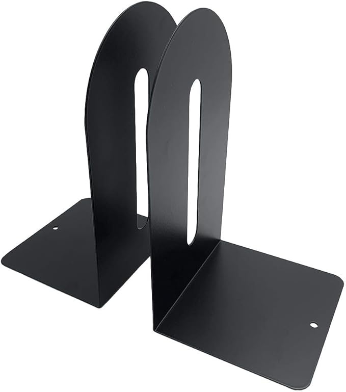 Huron Large 9" Decorative Arched Steel Non-Skid Metal Book Ends for Shelves Heavy Duty Bookends, Black, Pair (1/3/8/24/72) (24)