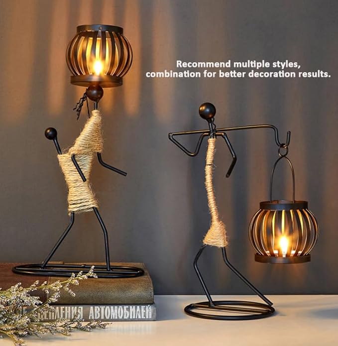 Candle Holder Decor for Centerpieces, Light Tea Candle Holder for Home, Bar, Restaurant, Hotel Dinning Table Decor, Handmade Iron Craft (Style E)