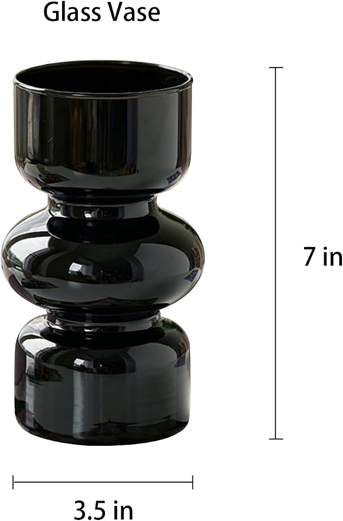 Artificial Flower Arrangement in Black Glass Vase, Home Decor，Modern Centerpiece, 11 x 11 x 16 inches (Thistle Blooms)