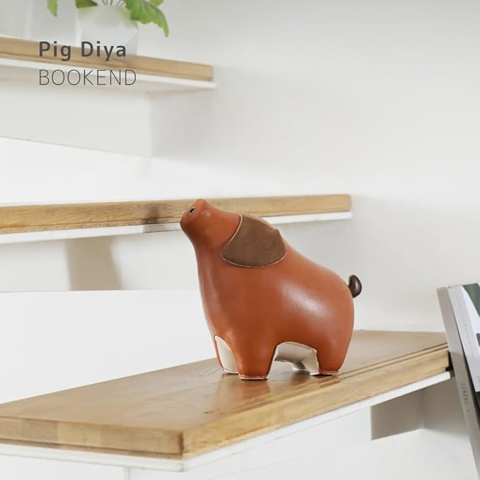 Zuny, Zuny Series Bookend Tan for Shelves, Office Decorative- Pig Diya