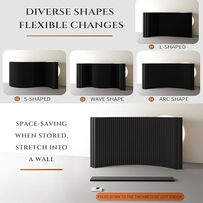 Paper Room Divider, Folding Black Privacy Screens, Decorative Enterprise Office Temporary Divider Wall,Indoor Folding Portable Partition Screen for Home Dorm Office Studio Exhibition Store