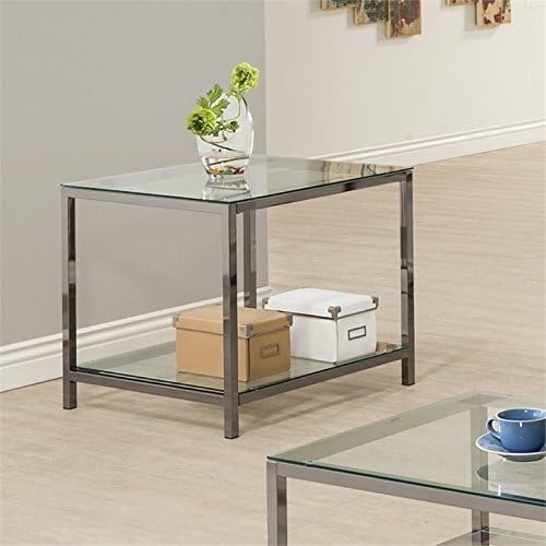 BOWERY HILL Contemporary Rectangular Metal End Table, Black Nickel Finish, Glass Top and Shelf, 23" x 24" x 26", Modern Glam Design for Living Room Storage and Display