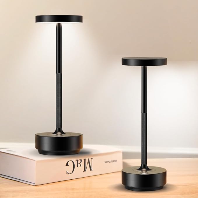 2-Pack Cordless Table Lamp Rechargeable, 5000mAh Battery Operated LED, Touch 3-Color Stepless Dimming, IP54 Waterproof Wireless Lamp for Bedroom Dining Restaurant Patio Outdoor – Black