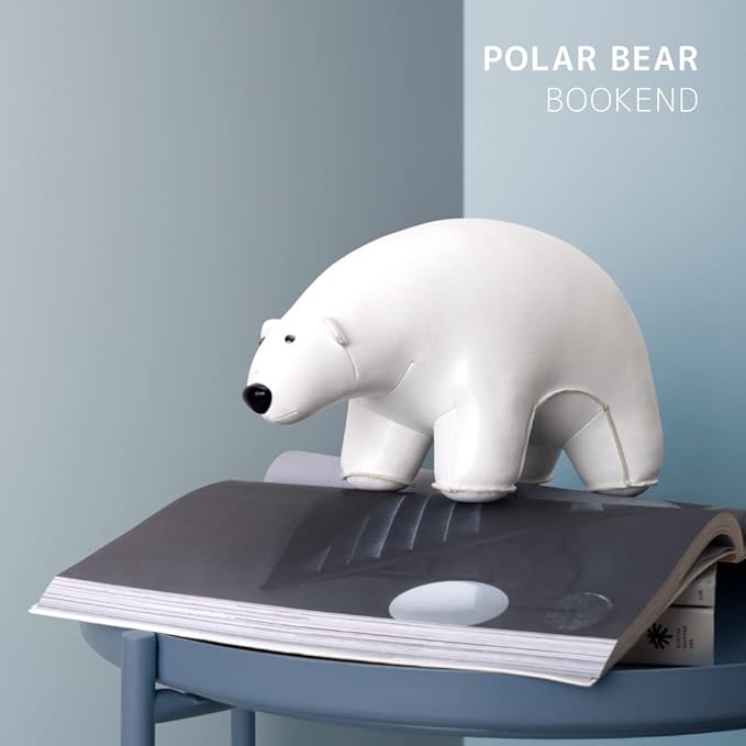 zuny, Classic Series Bookend White for Shelves, Office Decorative- Polar Bear