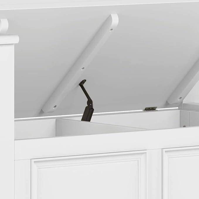 SIMPLIHOME Amherst Entryway Storage Bench - 36 inch Wide Solid Wood Hallway Bench in White, Transitional Bench for Entry or Mudroom with Lift-Up Lid, Storage Compartments and X-Back Detail
