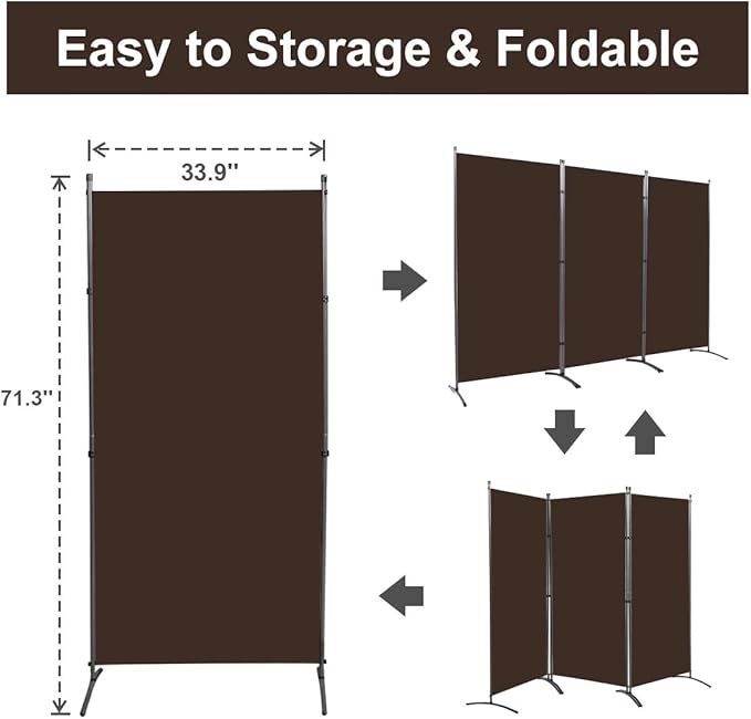 YASRKML Room Divider Folding Privacy Screens, Portable Room Divider Panel 3 Panel Partition Room Dividers Screen, Freestanding Room Partitions and Dividers Fabric Dividers for Room Separation, Brown