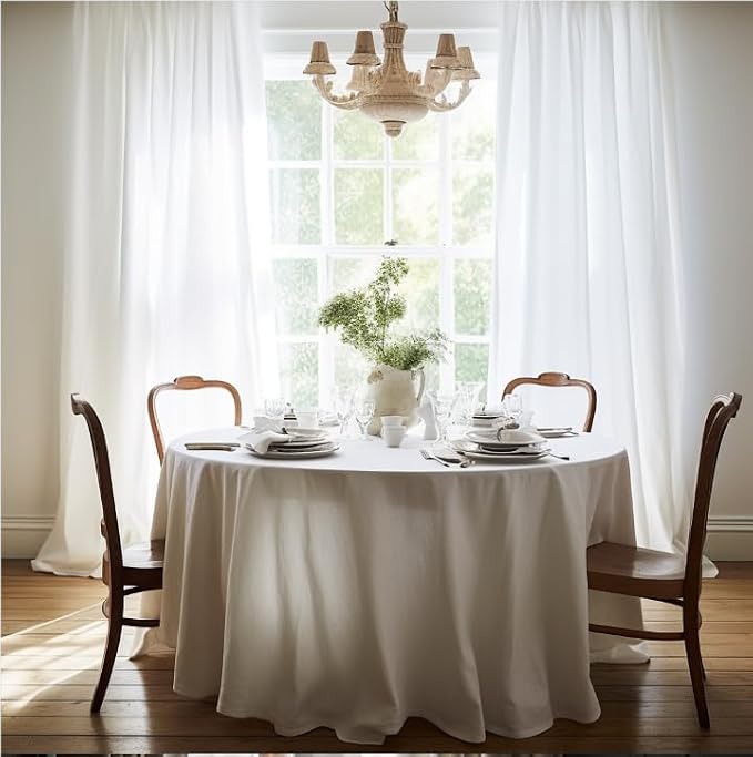 EVERLY 100% Pure Linen Round Tablecloths 120Inch Round Machine Washable Tablecloth for Thanksgiving,Decorative Halloween,Buffet Parties,Picnic,Events,Weddings and Restaurants-White